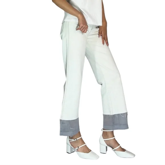 NWOT Zara Denim with Fabric Trim Raw Hem Jeans Ankle Cropped Size 4 Small - Picture 16 of 17